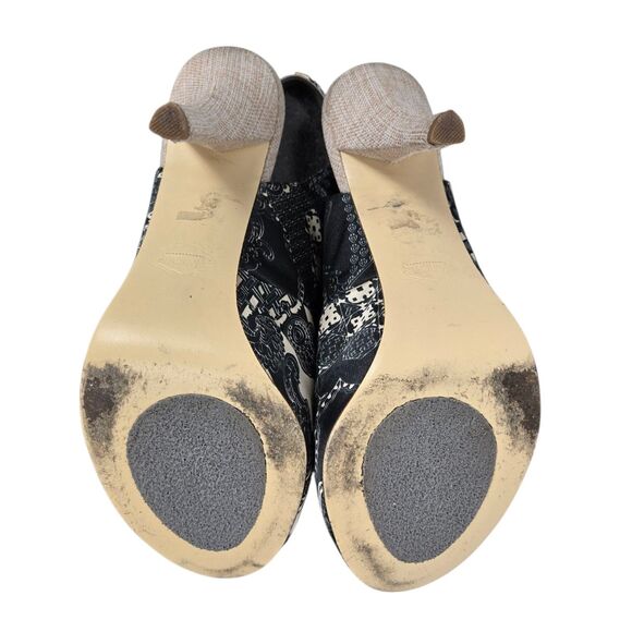 Hale Bob Tan Black Heels Sz 10 M Peep Toe Slingback Leather Outsole - Picture 12 of 16